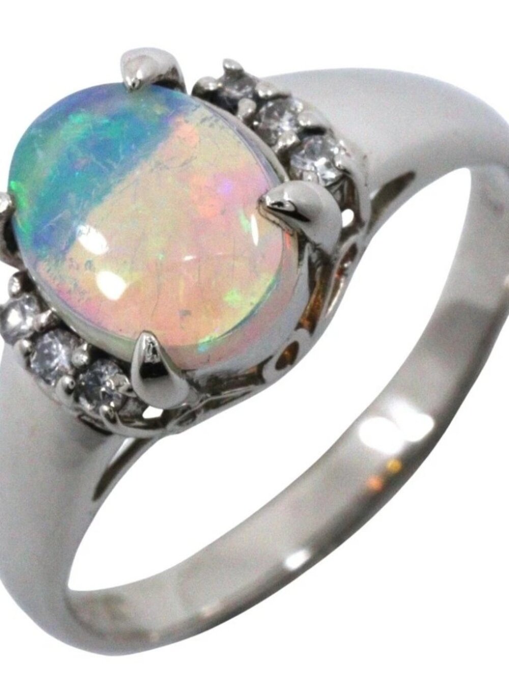 Ring Pt900Platinum/opal/diamond #4.9(US Size) 3.2g Women